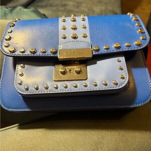 EUC: Michael Kors Sloan Editor Damson 2 tone blue silver Studded Crossbody ♥️♥️